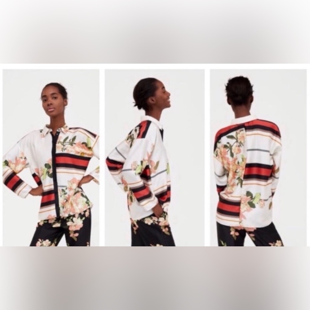 Zara Basic Red And Black Patterned Top - image 6